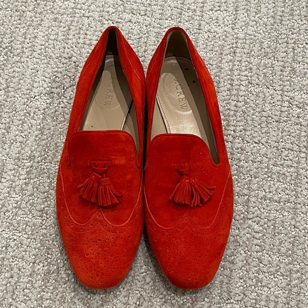 J. Crew Womens Red Georgia Suede Tassel Loafers size 7.5